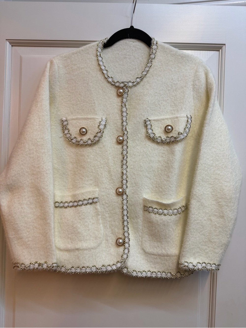 Pearl-Button Cream Bouclé Jacket
